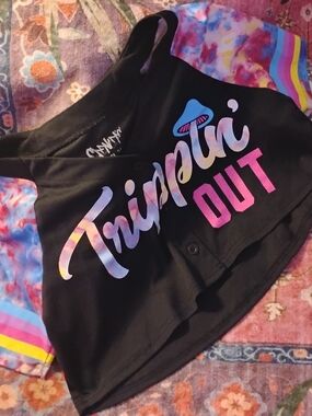 Spencer's Black Crop Top with Rainbow Tie-Dye Accents